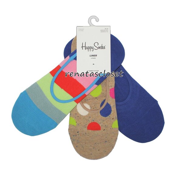 Happy Socks Women's 3-pair Printed Liner Socks - Stripes & Dots NWT/NIP - Picture 1 of 7